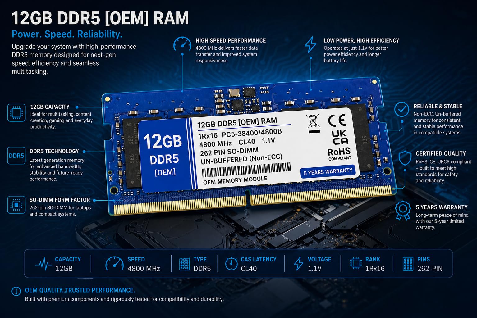 Amazon.in: Buy 12GB DDR5 4800MHz OEM Laptop RAM Compatible with